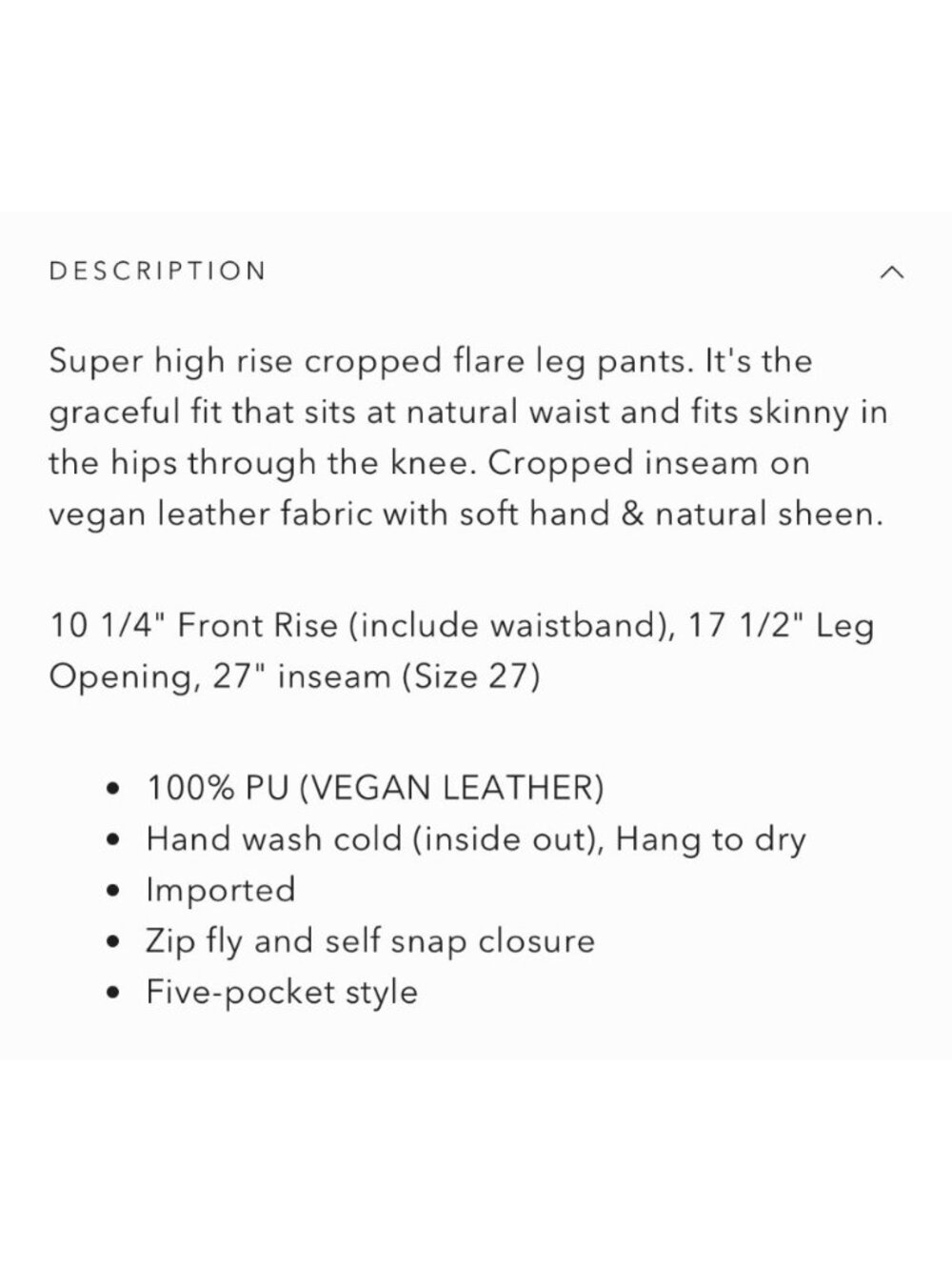 Dear John Womens High Rise Cropped Flare Vegan Leather Pants Size 27 - Picture 5 of 8